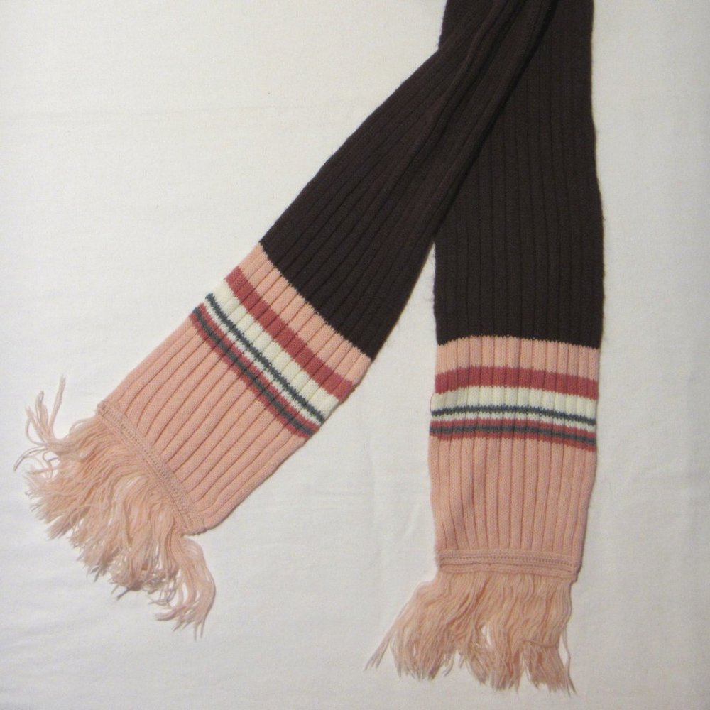 Brown & Dusty Pink Striped Winter Shawl Scarf